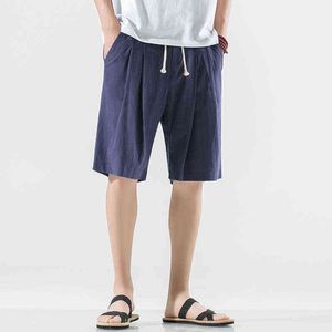 2022 sommar män soild färg bomull linne shorts mens kinesisk stil dragsko student pojkar shorts manlig stor strand shorts g220223
