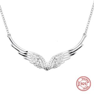 Strollgirl 100% 925 Sterling Silver Angel Necklace Feather Chain Diy2019 Craft Female Fashion Jewelry Wedding Gift Q0531