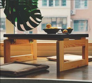 Massivt trä litet tebord Vardagsrumsmöbler Tatami japanska hopfällbara burspråk sittande låga bord