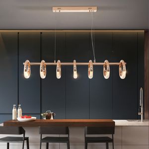 Lustre de anel moderno para a ilha de cozinha retângulo rosa ouro cristal de cristal luzes design LED sala de jantar suspensão lâmpada de fio