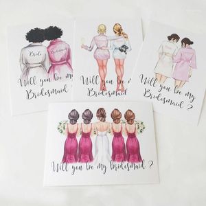 Cartões de felicitações Você será minha gravadora de convite para a dama de honra para o casamento Hen Bachlorette Party Invitations Card 5pcs lote 1