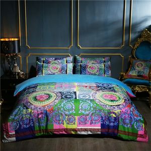 Luxury Fleece Velvet Digital Print Palace Bedding Set Warm Flannel Duvet Cover Flat Sheet Pillowcases Queen King Size 4/6pcs 201210