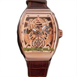 Men's Collection Revolutio 3 V 50 V45 SC DT Automatic Mens Watch Skeleton Dial 316L Stainless Steel Rose Gold Case Leather Rubber Strap eternity Sport Watches