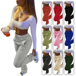 Frauen gestapelt Sweathosen Designer Slim Solid Color Sports Casual Drawess Hosen Stapel mit Taschen Ladies New Mode Leggings 123