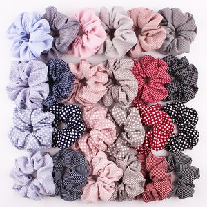 100 pcs/lot Women Vintage Scrunchie Dot Plaid Hair Rope Girls Elastic Band Ponytail Holder Striped Rubber Band Hair Accessories