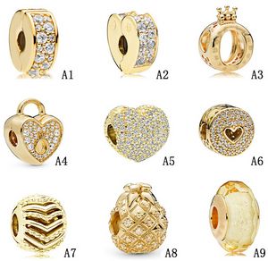 Gioielli firmati Bracciale in argento 925 Charm Bead fit Pandora perle di vetro color oro Fibbia fissa Corona Bracciali scorrevoli Perline Charms stile europeo Perline Murano