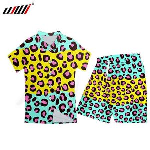 UJWI Mode Männer Hemd 3D Druck Bunte Leopard Sport Hosen Tops Zwei-stück Set Unisex Unterhemd Sommer Kapuze Tank top Lieferanten G1222