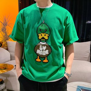 Chapéu Duck Bordado Manga Curta T-shirt Homens Primavera Verão 2022 Nova Tendência Marca O-pescoço Loose Tees Casuais Tendência Jovem Daily Leisure Green M-4XL