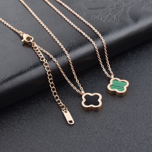 Klassisk design dubbel sida rostfritt stål klöver hänge halsband fyra blad smycken för kvinnor gåva