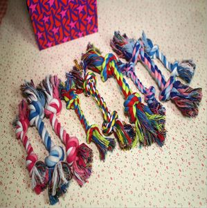 Pets dog Cotton Chews Knot Toys colorful Durable Braided Bone Rope 18CM Funny dog cat Toys2020