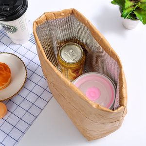 Foldable Reusable Leakproof Paper Lunch Food Bag Women Cooler Large Capacity Thermal Kids Boy Insulated Kraft 201016