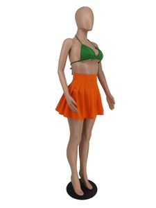 Skirts Summer Women A-Line Dress Plus size 2XL Casual Mini Pleated Skirt Fashion Solid Short Dresses Club Wear Bulk Items 7017