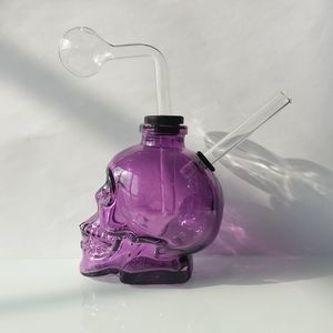 Skull Shaped Thick Glass Bong Water Pipes Hookah Shisha Smoking Curved Dab Rig Pipe Tobacco Oil Burner Bubbler Bowl Pink Yellow Blue Green Purple Red Colors