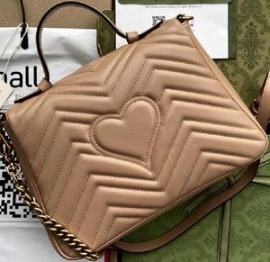 Realfine Bags 5A 498110 27cm Marmonts Rose Beige Leather Shoulder Handbag For Women with Box+Dust Bag