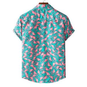 Stylish Flamingo Print Hawaiian Aloha Shirt Men Summer Short Sleeve Beach Shirts Mens Holiday Party Semesterkläder 220218282T