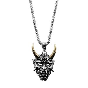 Golden Horn Prajna Necklace Men's Ghost Mask Pendant Hip Hop Personality Nightclub Sweater Chain Titanium Steel Pendant Trend