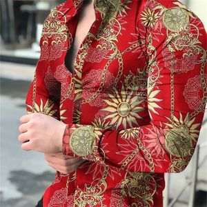 Herrenhemd Langarm Hawaiian Social Luxury Button Up Cardigan Blusen Großhandel Einreihiger Umlegekragen Breit 220309