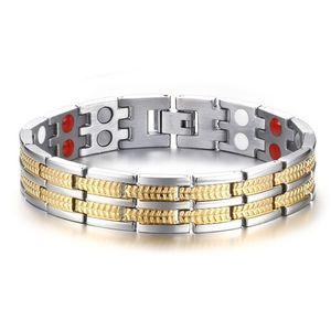 13mm Wide Wristband Men Negative Ion Health Bracelets Gold Stainless Steel Magnet Bracelet Male Bangle Jewelry Gifts