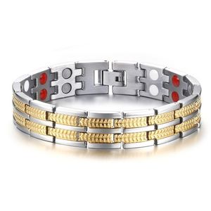 Bracciale da uomo largo 13 mm Braccialetti per la salute con ioni negativi Bracciale con magnete in acciaio inossidabile dorato Regali per gioielli con bracciale maschile