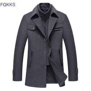 Fgkks Männer Winter Wollmantel Herren neuer Mode warme dicke bequeme Wollmischung Wollerbsenmantel Männlicher Trenchcoat Overtock 201120