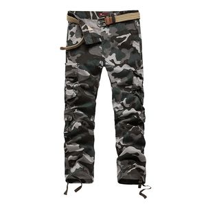 Mens Straight Camuflagem Calças de Carga Militar Casual Calças Soltas do Exército Marca Lavada Calças Pantalones Hombre 100% Algodão 201109