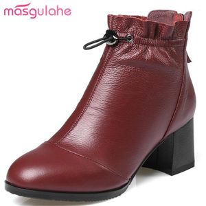 Wholesale trend shoes boots resale online - Masgulahe fashion trend ankle boots adjustable pleated genuine leather boots zip thick high heels womens shoes big size1