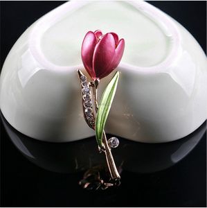Broches de flores de esmalte coreia pinos de lapela de diamante tulipa broches Brocos de casamento j￳ias de moda para mulheres Will and Sandy