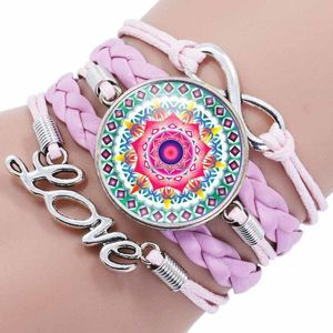 Infinity mandala bransoletki wielowarstwowe opakowanie kwiat szklana kabochon Bransoletka dla kobiet dzieci przyjaźń biżuteria moda wola i piaszczysta