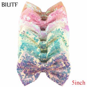 10st / parti 5 '' Stor broderi Sequin Hair Bow med Clip Assorted Candy Färg Fancy Headwear Tillbehör H0491 LJ201226