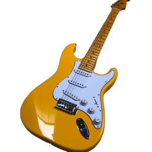 Novo! Vibrato Yngwie Malmsteen, guitarra elétrica cabeça grande st, creme retrô amarelo, porca de latão, guarda de concha