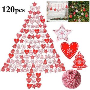 Weihnachtsdekorationen 120pcs Mode Holzverzierung rustikaler dekorativer Holzausschnitt mit Twine Tree Manual DIY Accessoires1