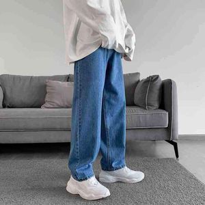 Koreański styl prostych dżinsy męskiej mody casual retro niebieski dżinsy mężczyźni streetwear luźne jesień hip-hop denim spodnie męskie M-3XL G0104