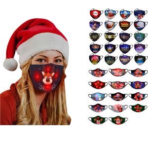 Noel Aydınlık Maske Noel Baba Elk Parti Karikatür Baskı LED Işıklı Aydınlık Maske Tasarımcısı Yüz Maskeleri W-00495