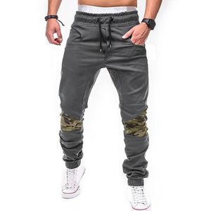 Herrbyxor män casual joggare tunna last sweatpants kamouflage patchwork skinny dragsko ankel bundet sport byxor hip hop