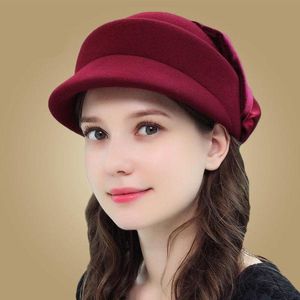 2023 Designer Black Wool Hats Wide Brim Bow Fedora Hat for Women Winter Felt Bowler Cloche Caps Equestrian Knight Cap Lady