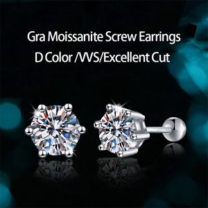 Trendy 925 Sterling Silver 0.3-1 Carat D Color Stud Earrings for Women 6 Prong Gra Earrings Screw Back 220212