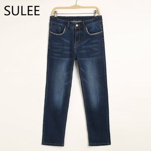 Sulee Brand осень зима мужская тяжеловесная растягивающая джинсовая джинсы повседневная подгонка свободных расслабиться брюки брюки плюс размер 42 44 201111
