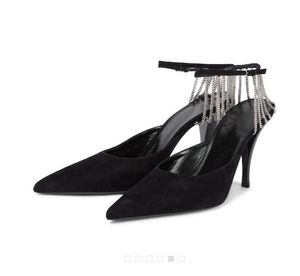 Eleganckie Voszper Sandals Sandals Buty dla Kobiet Łańcuch-Przycięty zamszowe Suede Toe Toe Brand Pompy Marka Łańcuch-Gospodarki Kostki Lady High Heels EU35-40