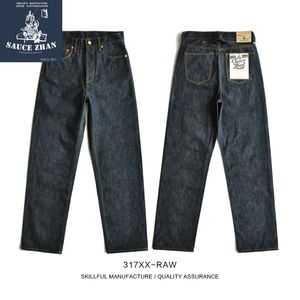 SauceZhan 317XX-RAW Loose Wide Leg Mens Brand Raw Selvedge Unsanforized Denim Men baggy Jeans 201111