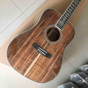 Custom Real Abalone Tree Life Inlägg Solid Koa Wood Top Acoustic Guitar D Body 41 tum Ebony Fingerboard