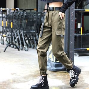 Mulheres moda streetwear carga calças exército verde tornozelo comprimento corredores feminino calças solto casual plus size calça estilo coreano 201199