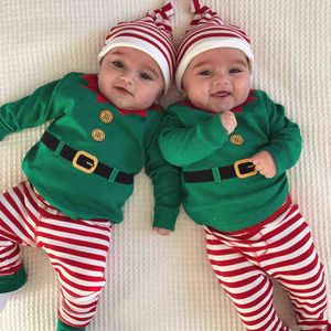 High Quality Baby Boy Girl Autumn Christmas xmas Clothes Set Toddler Baby Boys Girls Romper Pant Hat Outfits Clothes G1221
