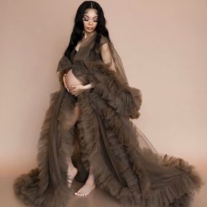 2022 Mode Kvinnors Prom Klänningar Ruffles Edge V Neck Party Gowns med Pleat Maternity Photography Dress