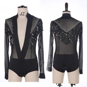 Scena nosić błyszczące Rhinestone Latin Dance Top V-Neck Men Shirts Ballroom Dancing Clothes Male Professional Competall Dancewear1