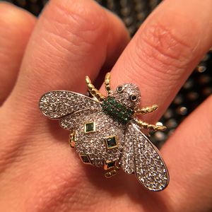 Lovely cute diamond zirconia bee rings fashion sparkling luxury designer band ring for women girls gifts open adjustable