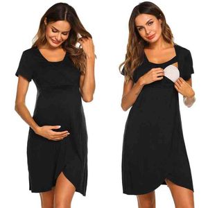Annelik Kısa Kollu Elbise Emzirme Giysi Annelik Hemşirelik Giyim Annelik Pijama G220309