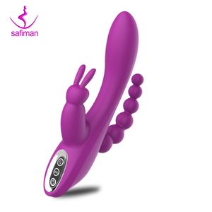 Giocattoli sexy del vibratore del vibratore del punto G del coniglio per le donne Coppie adulte Stimolatore del clitoride anale a doppia penetrazione Prodotto sexy