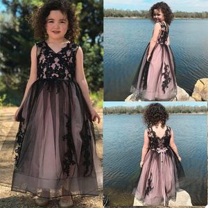 Luxury Flower Girls Dresses V Neck Appliques Lace Kids Formell Wear Custom Made Backless Birthday Toddler Pageant Gowns 2021 Fashion