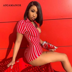 Anjamanor Sexy Stripe Romper Womens Club One Peça Outfits Bodycon Fitness Jumpsuits Street Wear Playsuit Dropship D87-AZ61 T200704