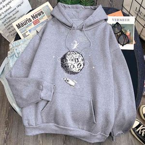 Astronaut i rymdtryck sweatshirts man lös fleece casual hooded streetwear man casual vintage hoody anime punk sweatshirts h1227